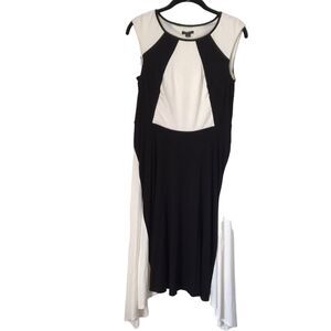 Ann Taylor Petite Dress Size 6P Black White Colorblock Asymmetric Handkerchief